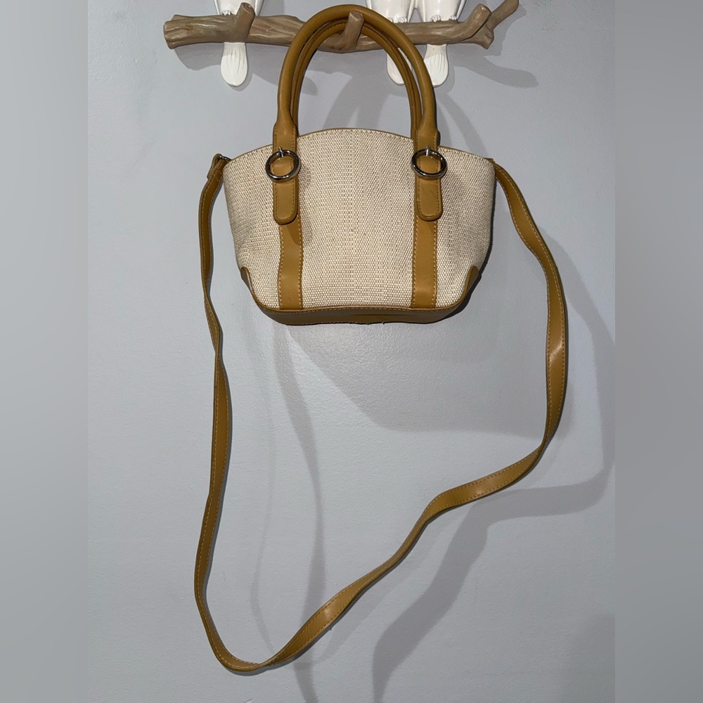 Fossil Small Woven Hand Bag Cream and Tan Sunday Best‎ Crossbody M